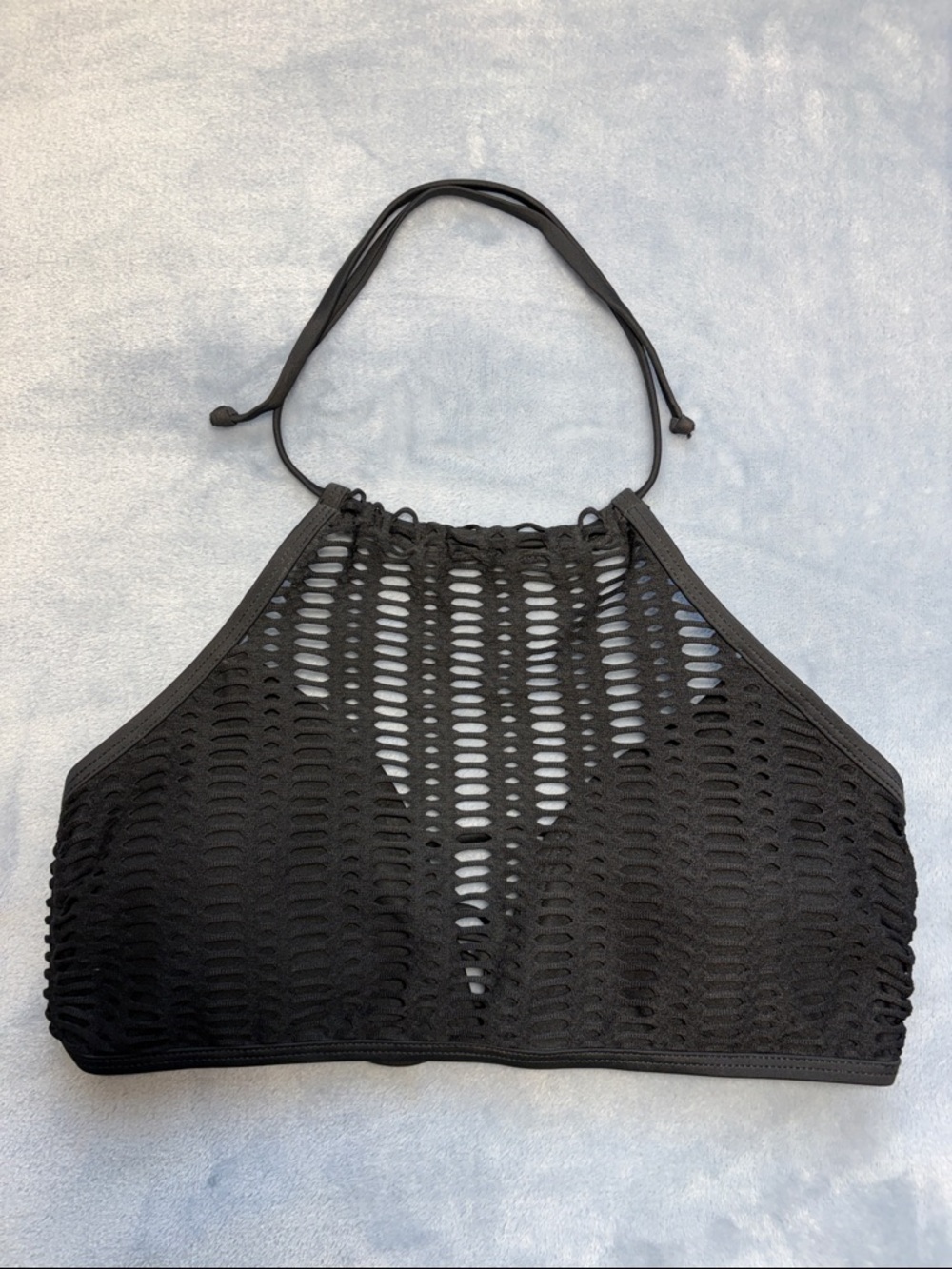 No Boundaries Black High Neck Crochet Bikini Top